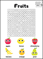 Sopa de letras fácil en inglés sobre las frutas