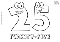 Número TWENTY-FIVE en inglés para colorear