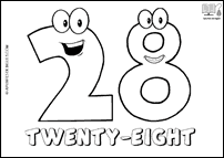 Número TWENTY-EIGHT en inglés para colorear