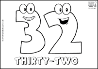 Número THIRTY-TWO en inglés para colorear