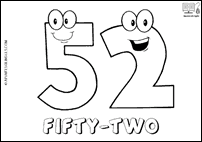 Número FIFTY-TWO en inglés para colorear