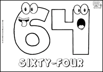 Número SIXTY-FOUR en inglés para colorear