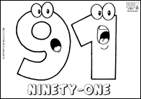 Número NINETY-ONE en inglés para colorear