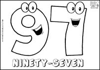 Número NINETY-SEVEN en inglés para colorear