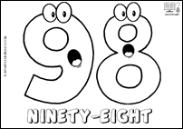 Número NINETY-EIGHT n inglés para colorear