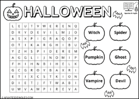 Sopa de letras de Halloween en inglés en PDF