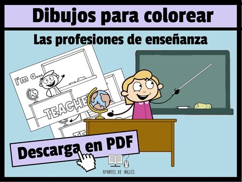 Dibujos para colorear en inglés de profesiones relacionadas con la enseñanza