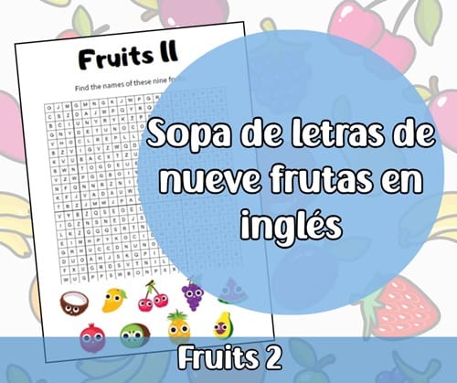 Sopa de letras de nueve frutas en inglés
