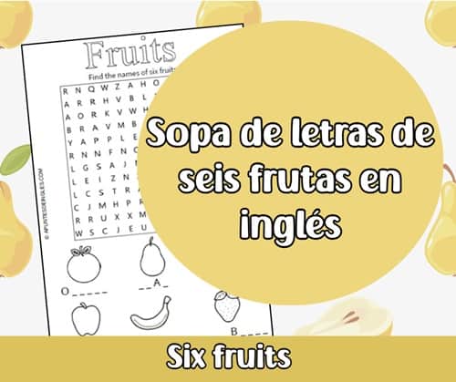 Sopa de letras de seis frutas en inglés