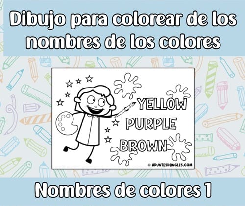 Dibujo para colorear de nombres de colores en inglés 1