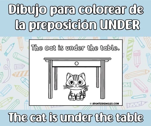 Dibujo para colorear de la preposición UNDER en inglés