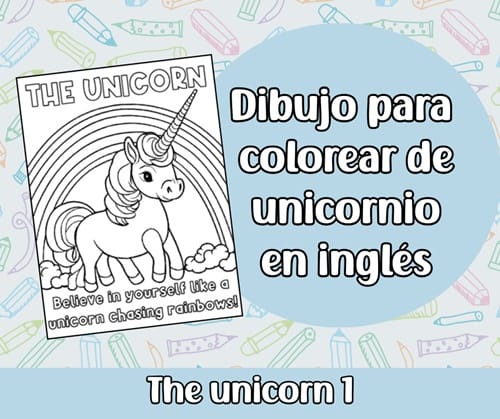Dibujo para colorear de unicornio en inglés 1