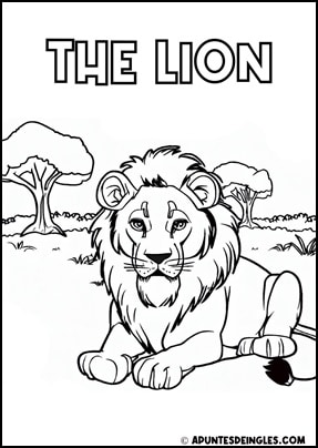 Dibujo para colorear del león en inglés 1