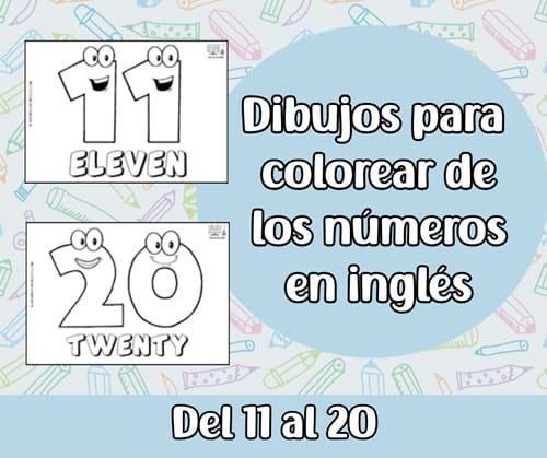 Dibujos de números con caras en inglés del 11 al 20