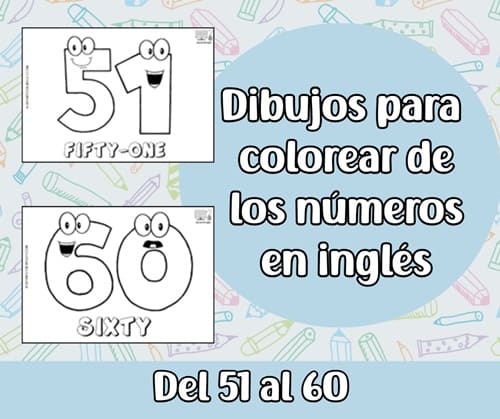 Dibujos de números con caras en inglés del 51 al 60