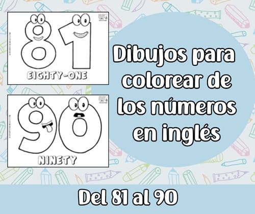 Dibujos de números con caras en inglés del 81 al 90