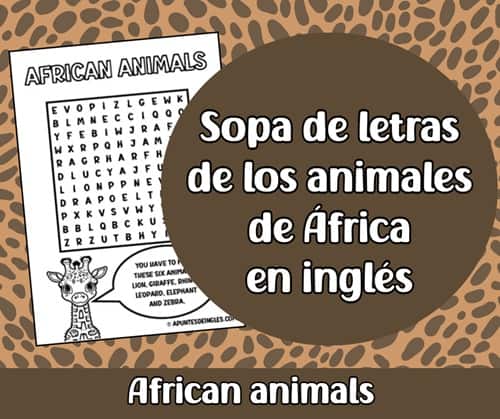 Sopa de letras de los animales de África en inglés para imprimir