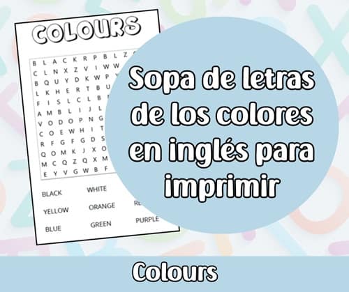 Sopa de letras de los colores en inglés para imprimir