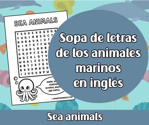 Sopa de letras de los animales marinos en inglés para imprimir