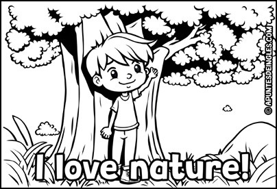 Dibujo para colorear de la naturaleza en inglés 'I love nature' 1