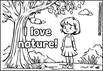 Dibujo para colorear de la naturaleza en inglés 'I love nature' 2