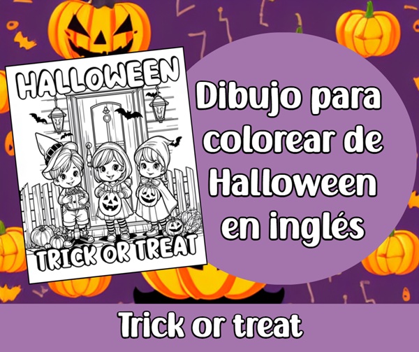 Dibujo para colorear de Halloween en inglés 5 - Trick or treat