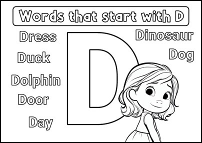 Palabras que empiezan por D en inglés - Dibujo para colorear