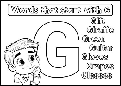 Dibujo para colorear de palabras que empiezan por G en inglés - apuntesdeingles.com