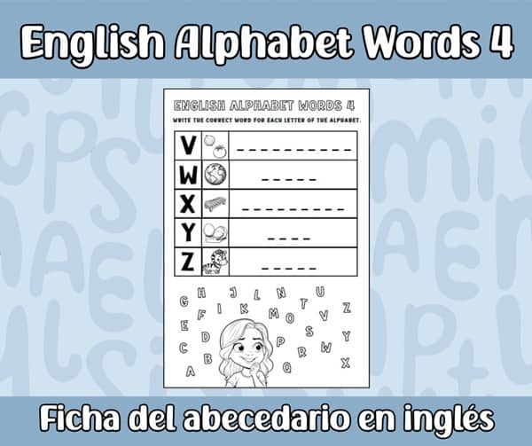 English Alphabet Words 4: ejercicio del abecedario en inglés