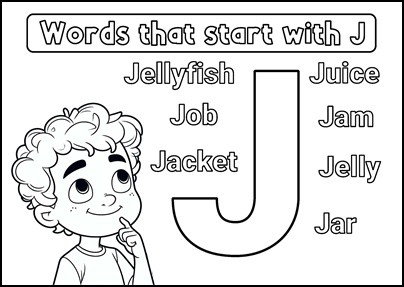 Dibujo para colorear de palabras que empiezan por J en inglés