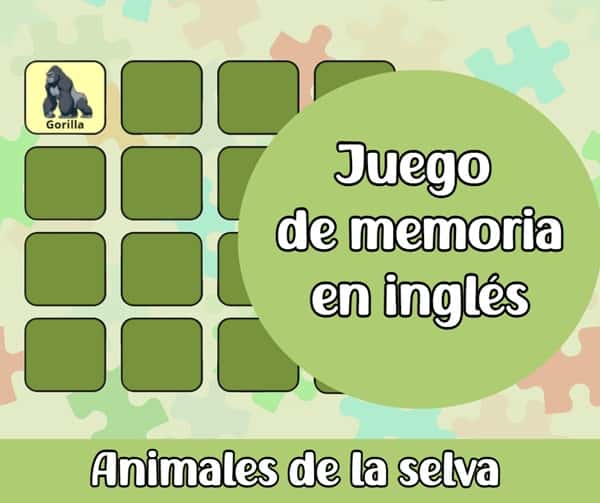 Juego de memoria de los animales de la selva en inglés