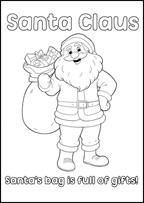 Dibujo para colorear de Santa Claus con regalos