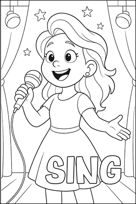 [PDF] Dibujo para colorear en inglés del verbo SING
