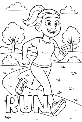 Dibujo para colorear en inglés del verbo RUN