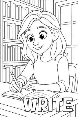 [PDF] Dibujo para colorear en inglés del verbo WRITE