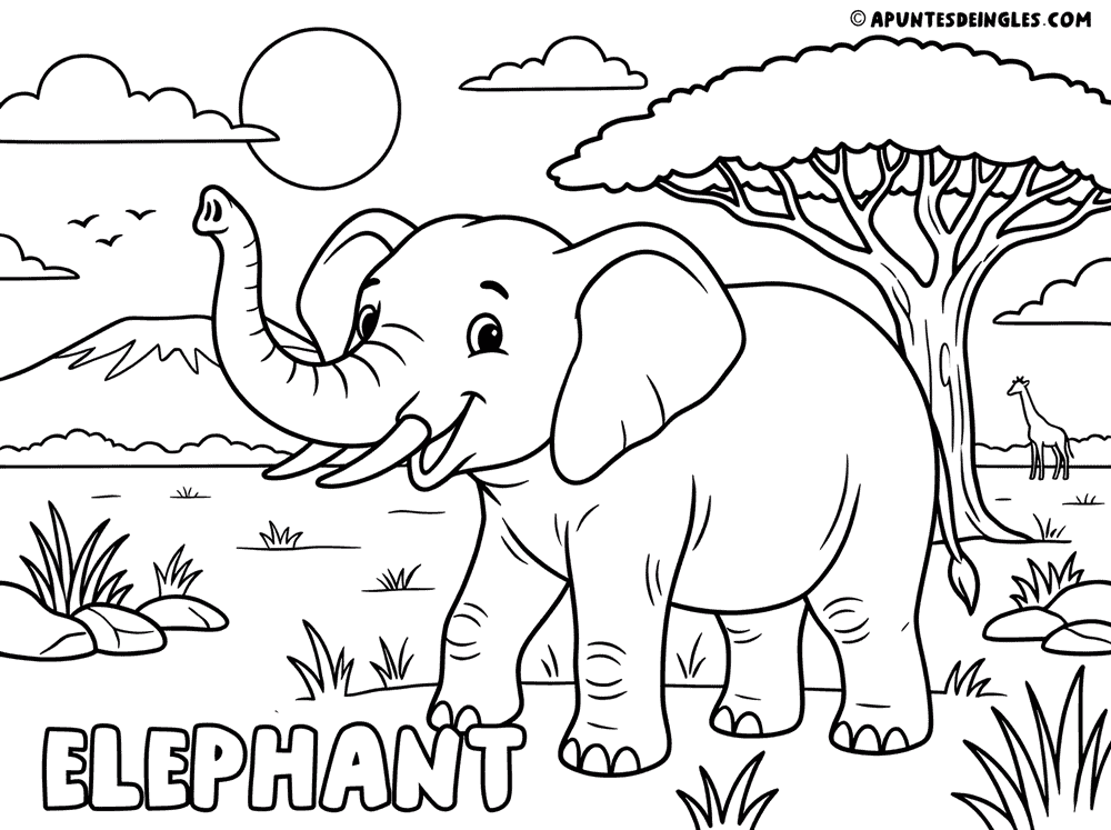 Dibujo del elefante en inglés para colorear online