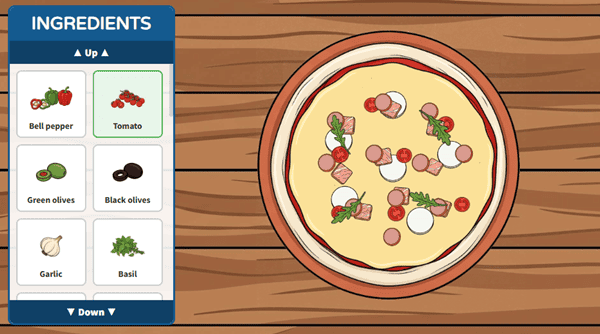 Juego de hacer pizzas en inglés